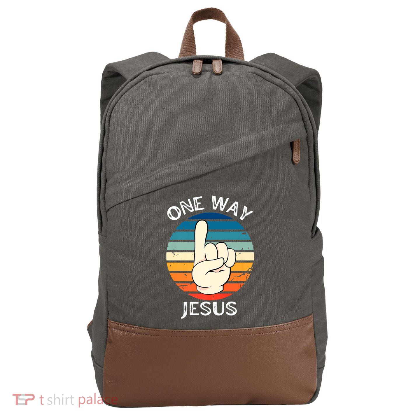 One Way Jesus People Christian Revolution Finger Up Retro Cotton Canvas Backpack