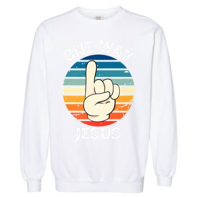 One Way Jesus People Christian Revolution Finger Up Retro Garment-Dyed Sweatshirt