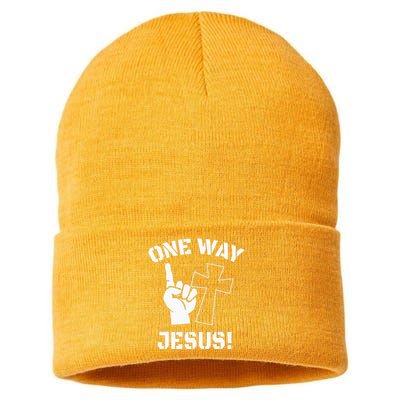 One Way Jesus People Christian Revolution Finger Up Retro Sustainable Knit Beanie