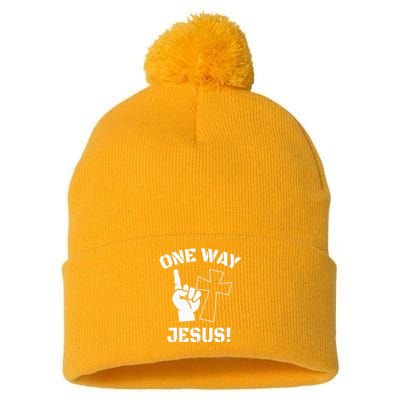 One Way Jesus People Christian Revolution Finger Up Retro Pom Pom 12in Knit Beanie