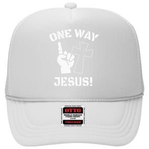 One Way Jesus People Christian Revolution Finger Up Retro High Crown Mesh Back Trucker Hat