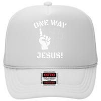 One Way Jesus People Christian Revolution Finger Up Retro High Crown Mesh Back Trucker Hat