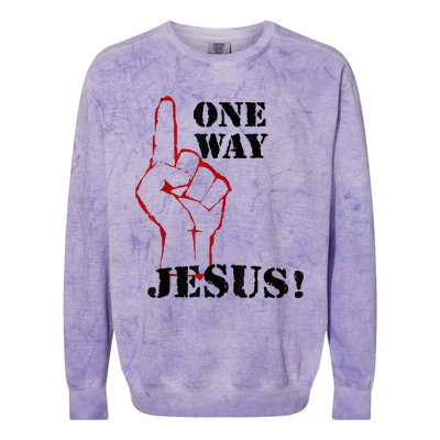 One Way Jesus People Christian Revolution Finger Up Retro Colorblast Crewneck Sweatshirt