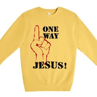 One Way Jesus People Christian Revolution Finger Up Retro Premium Crewneck Sweatshirt