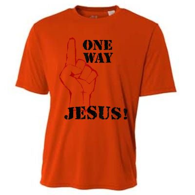 One Way Jesus People Christian Revolution Finger Up Retro Cooling Performance Crew T-Shirt