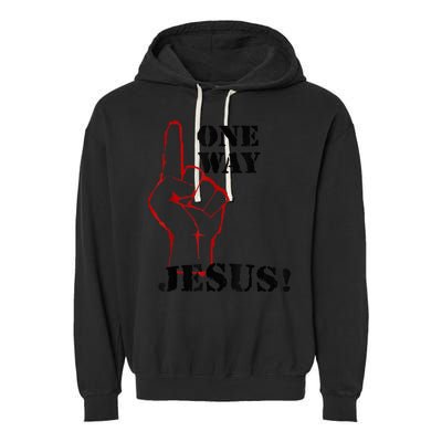 One Way Jesus People Christian Revolution Finger Up Retro Garment-Dyed Fleece Hoodie