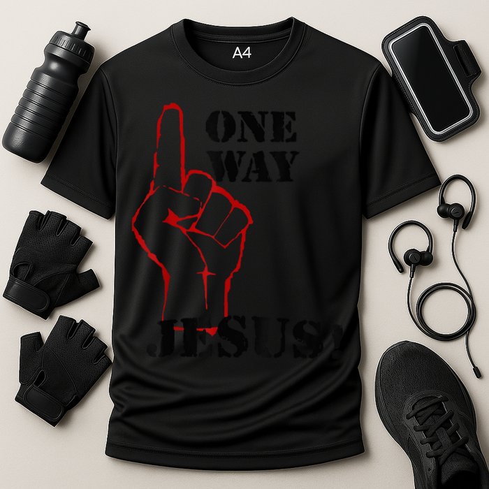 One Way Jesus People Christian Revolution Finger Up Retro Cooling Performance Crew T-Shirt