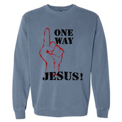 One Way Jesus People Christian Revolution Finger Up Retro Garment-Dyed Sweatshirt