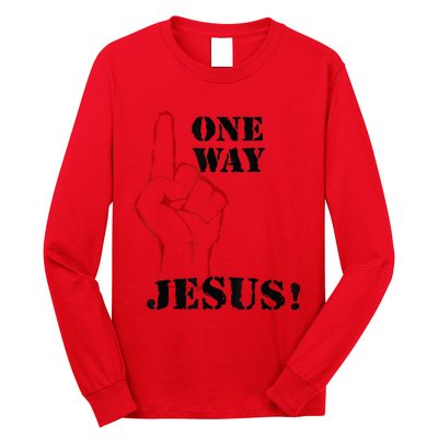 One Way Jesus People Christian Revolution Finger Up Retro Long Sleeve Shirt