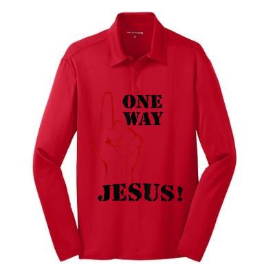 One Way Jesus People Christian Revolution Finger Up Retro Silk Touch Performance Long Sleeve Polo