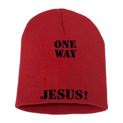 One Way Jesus People Christian Revolution Finger Up Retro Short Acrylic Beanie