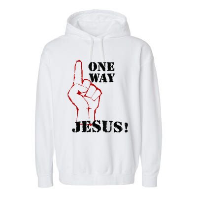 One Way Jesus People Christian Revolution Finger Up Retro Garment-Dyed Fleece Hoodie