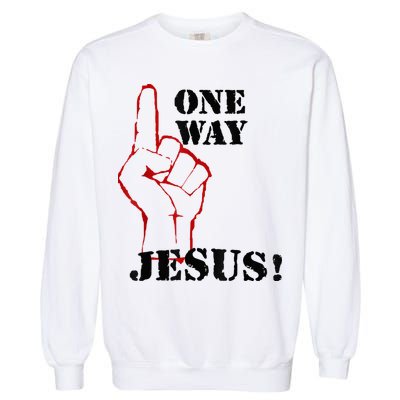 One Way Jesus People Christian Revolution Finger Up Retro Garment-Dyed Sweatshirt