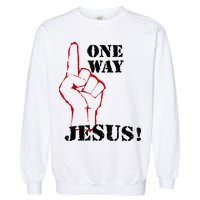 One Way Jesus People Christian Revolution Finger Up Retro Garment-Dyed Sweatshirt