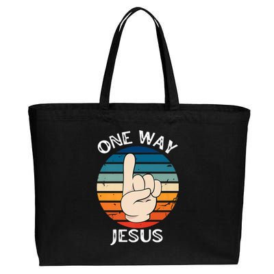 One Way Jesus People Christian Revolution Finger Up Retro Cotton Canvas Jumbo Tote