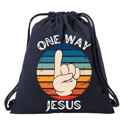 One Way Jesus People Christian Revolution Finger Up Retro Drawstring Bag