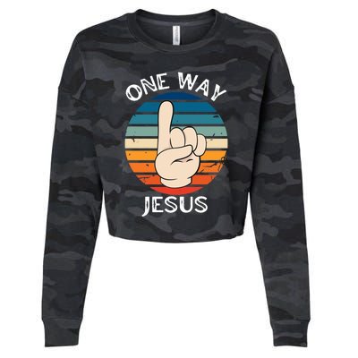 One Way Jesus People Christian Revolution Finger Up Retro Cropped Pullover Crew