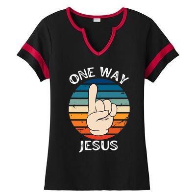 One Way Jesus People Christian Revolution Finger Up Retro Ladies Halftime Notch Neck Tee