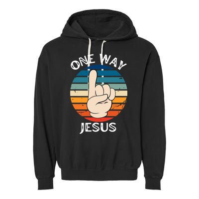 One Way Jesus People Christian Revolution Finger Up Retro Garment-Dyed Fleece Hoodie