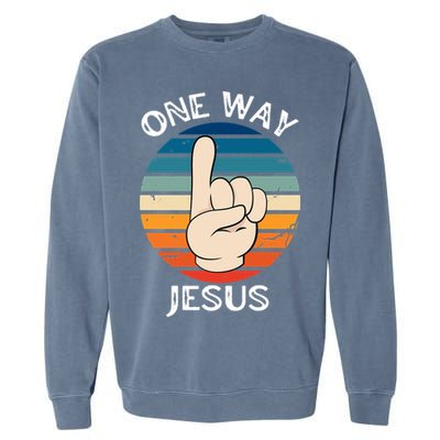 One Way Jesus People Christian Revolution Finger Up Retro Garment-Dyed Sweatshirt