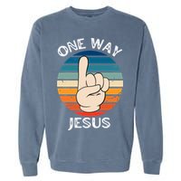 One Way Jesus People Christian Revolution Finger Up Retro Garment-Dyed Sweatshirt