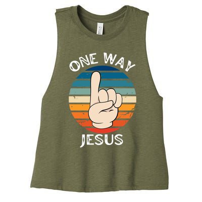 One Way Jesus People Christian Revolution Finger Up Retro Women's Racerback Cropped Tank