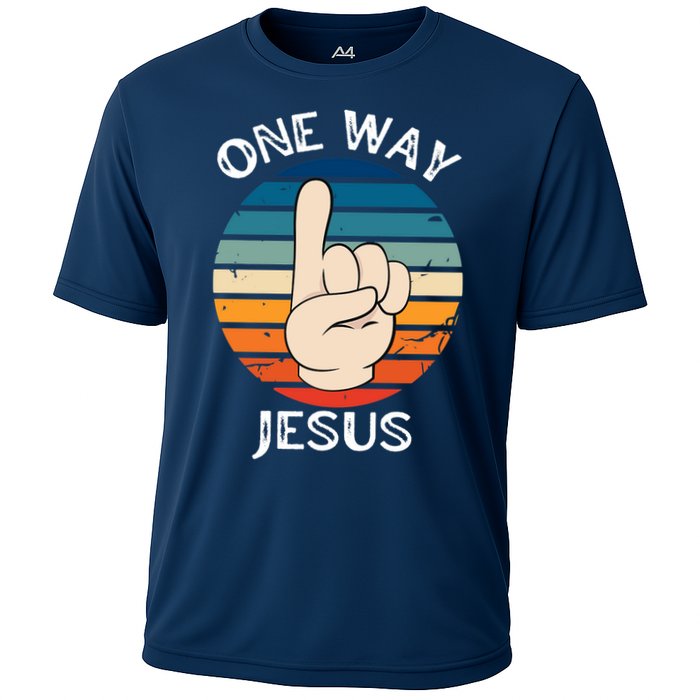 One Way Jesus People Christian Revolution Finger Up Retro Cooling Performance Crew T-Shirt