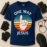 One Way Jesus People Christian Revolution Finger Up Retro Cooling Performance Crew T-Shirt