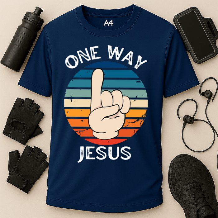 One Way Jesus People Christian Revolution Finger Up Retro Cooling Performance Crew T-Shirt