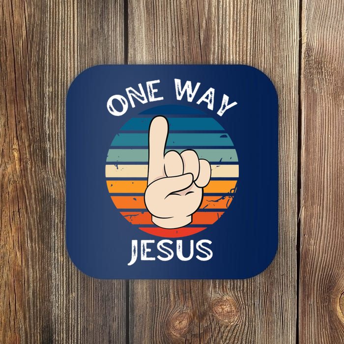 One Way Jesus People Christian Revolution Finger Up Retro Coaster