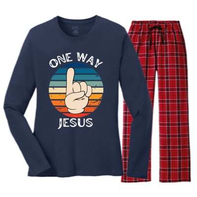 One Way Jesus People Christian Revolution Finger Up Retro Women's Long Sleeve Flannel Pajama Set 