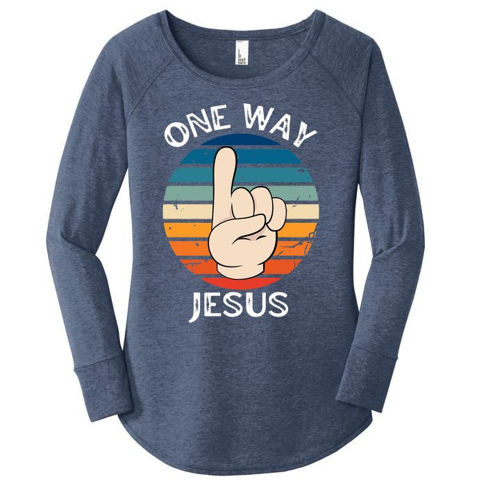 One Way Jesus People Christian Revolution Finger Up Retro Women's Perfect Tri Tunic Long Sleeve Shirt