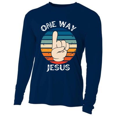 One Way Jesus People Christian Revolution Finger Up Retro Cooling Performance Long Sleeve Crew