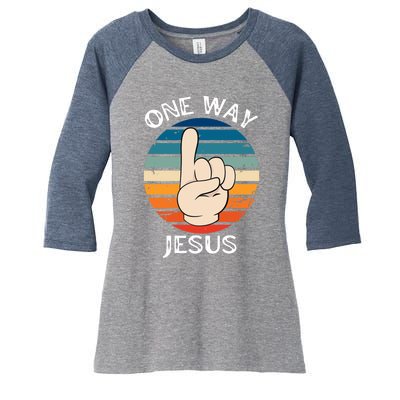 One Way Jesus People Christian Revolution Finger Up Retro Women's Tri-Blend 3/4-Sleeve Raglan Shirt