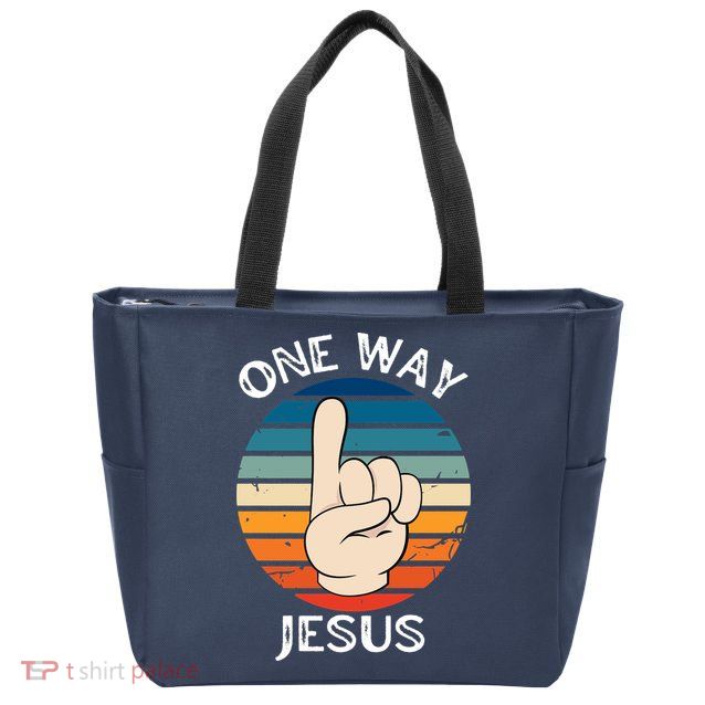 One Way Jesus People Christian Revolution Finger Up Retro Zip Tote Bag
