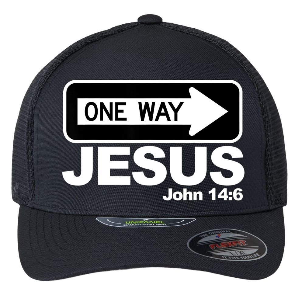 One Way John 146 Jesus Flexfit Unipanel Trucker Cap