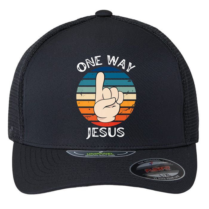 One Way Jesus People Christian Revolution Finger Up Retro Premium Flexfit Unipanel Trucker Cap