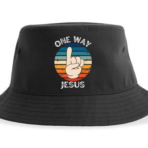 One Way Jesus People Christian Revolution Finger Up Retro Premium Sustainable Bucket Hat