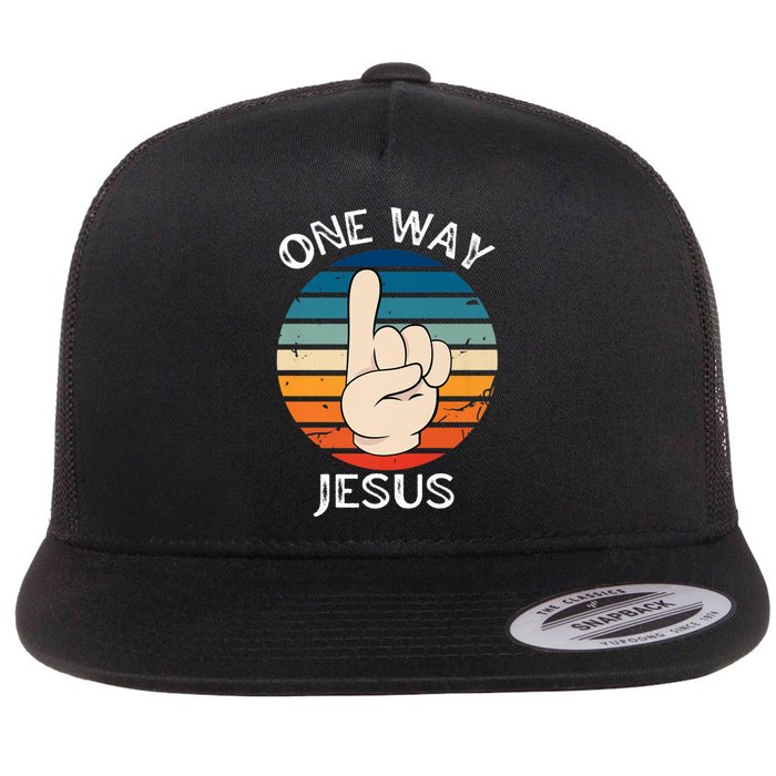 One Way Jesus People Christian Revolution Finger Up Retro Premium Flat Bill Trucker Hat