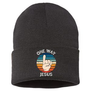 One Way Jesus People Christian Revolution Finger Up Retro Premium Sustainable Knit Beanie