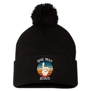 One Way Jesus People Christian Revolution Finger Up Retro Premium Pom Pom 12in Knit Beanie