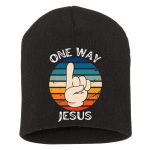 One Way Jesus People Christian Revolution Finger Up Retro Premium Short Acrylic Beanie