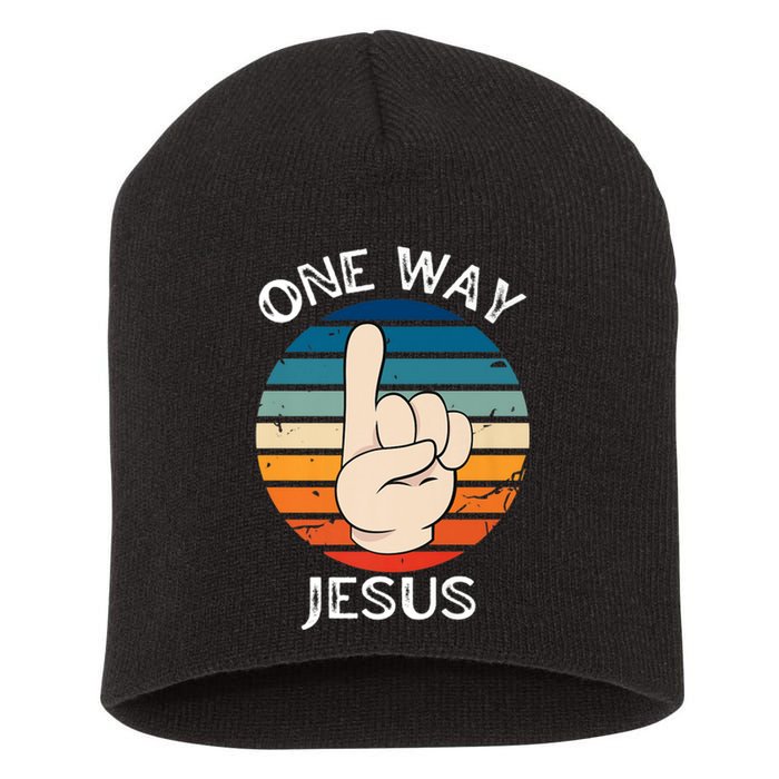 One Way Jesus People Christian Revolution Finger Up Retro Premium Short Acrylic Beanie