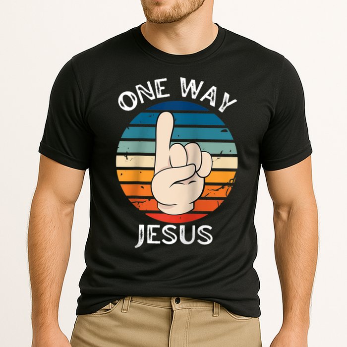 One Way Jesus People Christian Revolution Finger Up Retro Raglan Baseball Tee Cooling Performance Crew T-Shirt