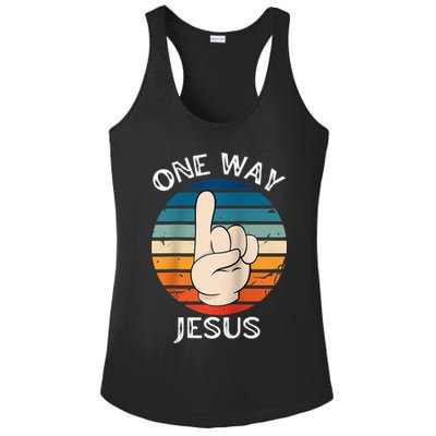 One Way Jesus People Christian Revolution Finger Up Retro Raglan Baseball Tee Ladies PosiCharge Competitor Racerback Tank