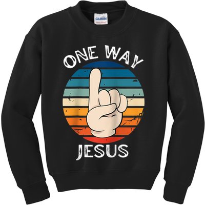 One Way Jesus People Christian Revolution Finger Up Retro Raglan Baseball Tee Kids Sweatshirt