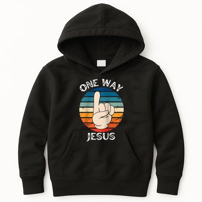 One Way Jesus People Christian Revolution Finger Up Retro Raglan Baseball Tee Kids Hoodie