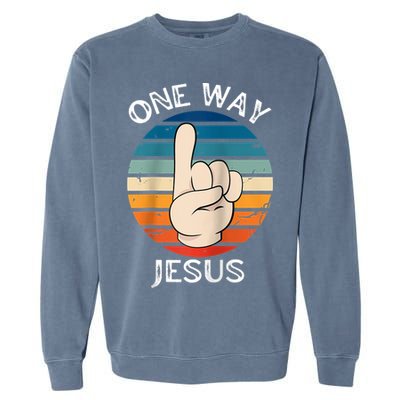 One Way Jesus People Christian Revolution Finger Up Retro Raglan Baseball Tee Garment-Dyed Sweatshirt