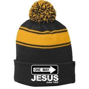 One way John 14:6 Jesus Raglan Baseball Tee Stripe Pom Pom Beanie