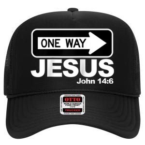 One way John 14:6 Jesus Raglan Baseball Tee High Crown Mesh Back Trucker Hat